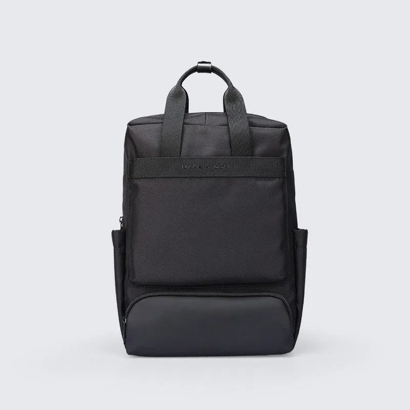 Black Oxford cloth computer backpack showing main compartment and 20-35 litre capacity.
