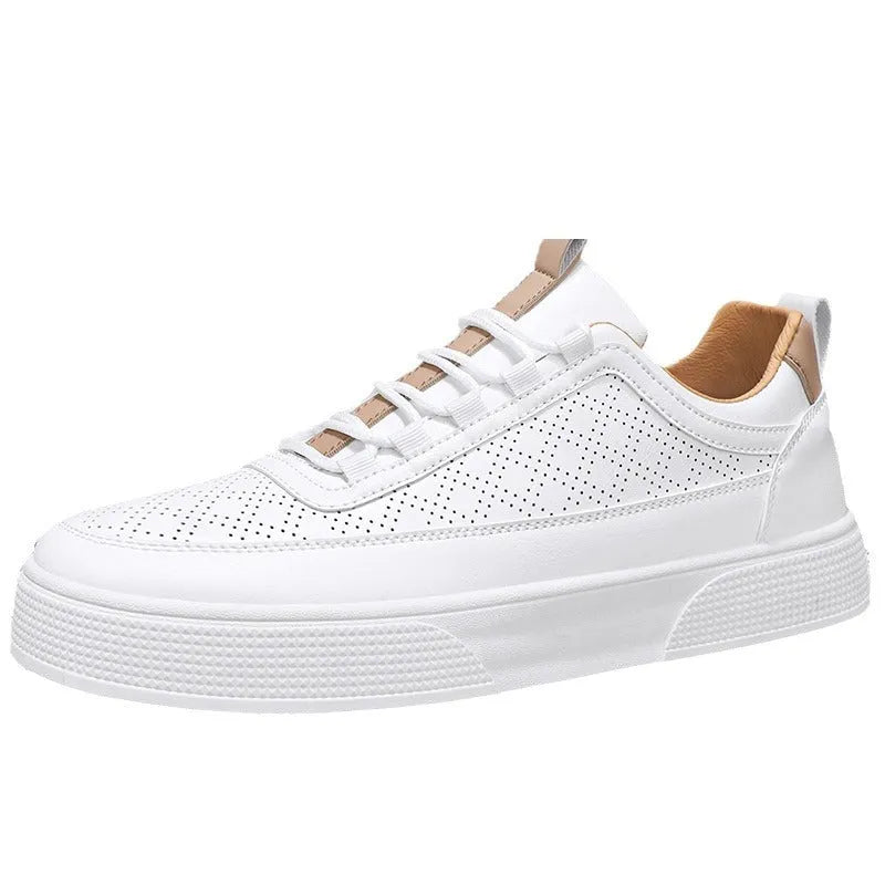 Thick bottom board shoes in white, lace-up low-top casual sneaker with round toe and flat heel, sizes 39-46.