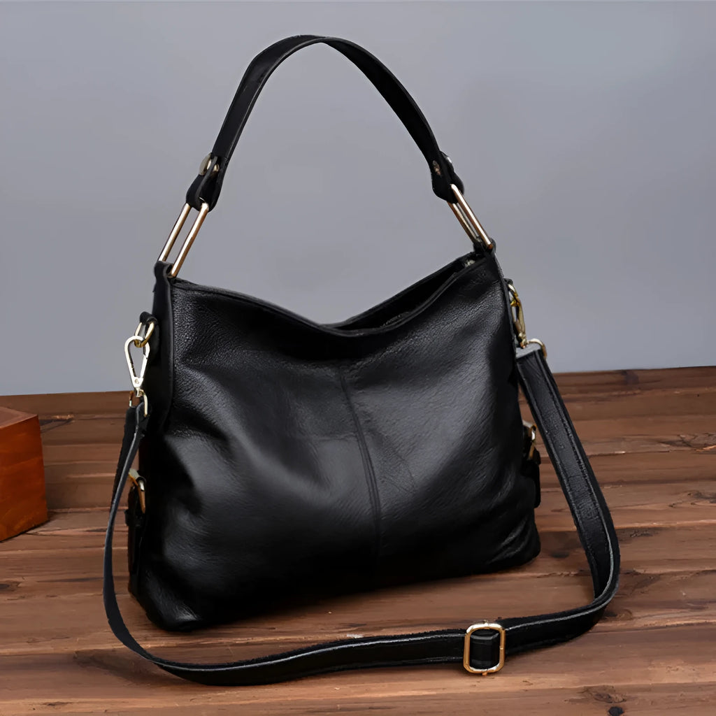 Women's genuine leather crossbody bag in vertical square design with multiple compartments