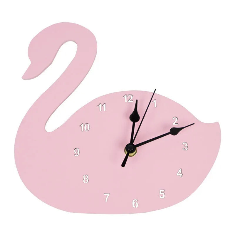 Cartoon wooden wall clock with alien and animal designs in multiple colours