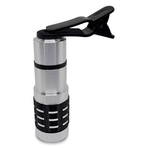 12x telescopic telephoto lens with universal clip mount for mobile phones.