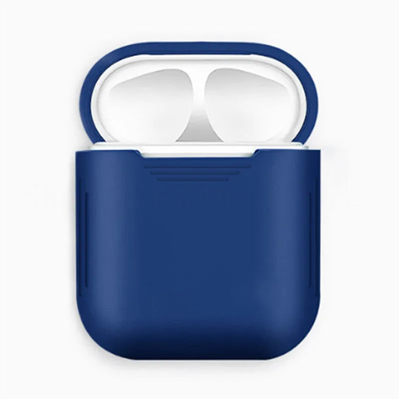 Colour options for a silicone shockproof AirPods case with an antiloss rope attached.