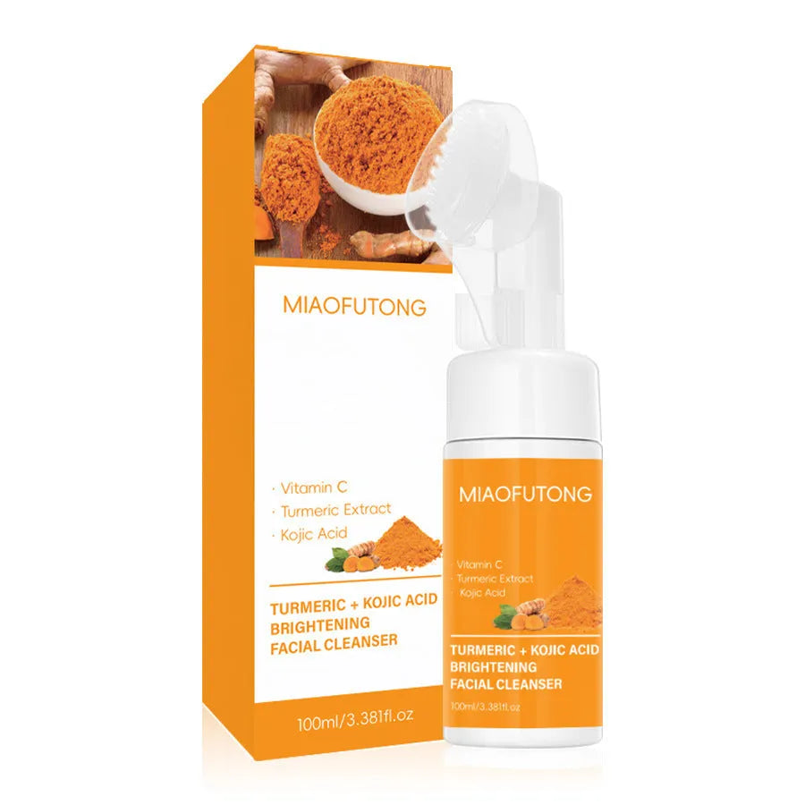 Turmeric facial cleansing pad kit with 30 pads, ginger soap bar, and cleansing mousse components