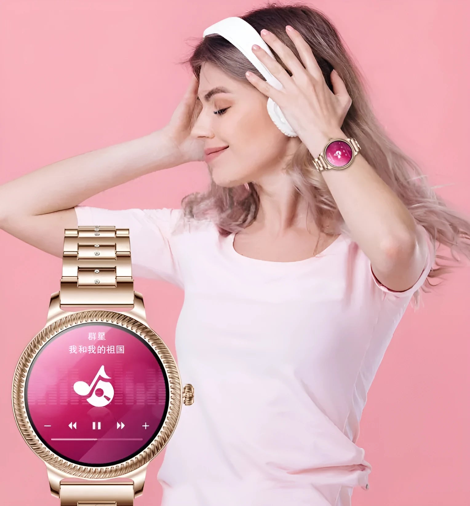 AK38 ladies smart watch with stainless steel wristband options and 1.09-inch TFT display