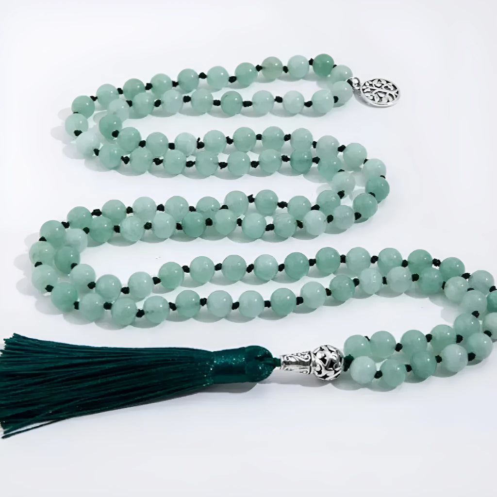 Handmade knotted beaded necklace with 108 stone beads on an 81cm chain