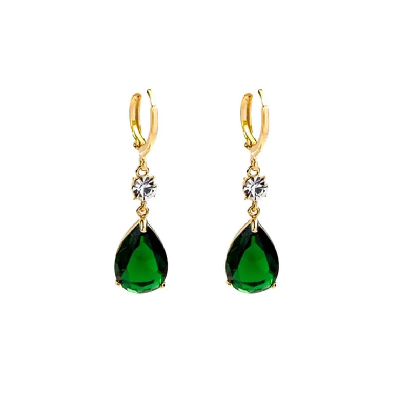 Green geometric teardrop alloy earrings with post back fittings
