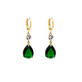 Green geometric teardrop alloy earrings with post back fittings