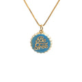 Copper bottle cap pendant necklace on a 40cm box chain with 18K gold electroplating.
