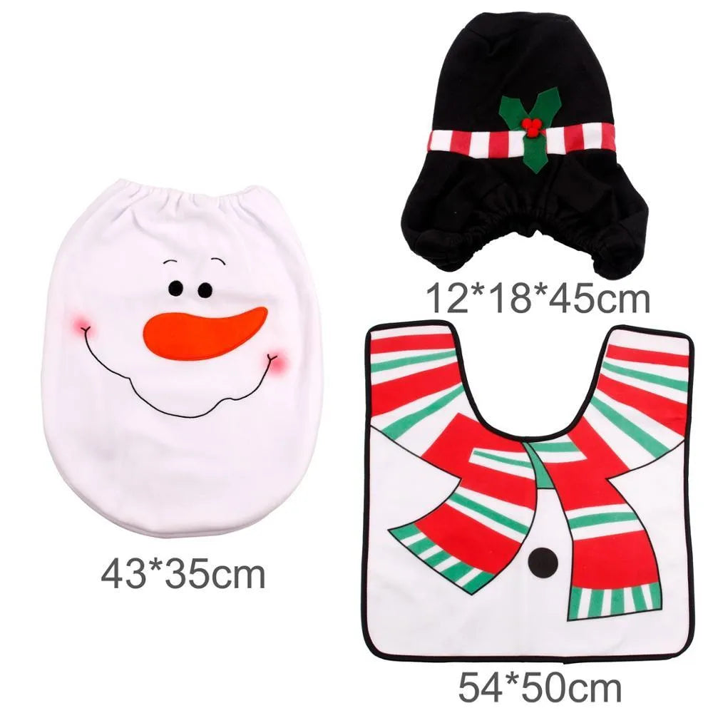 Christmas bathroom set with Santa toilet cover, shower curtain and floor mat in flannel fabric