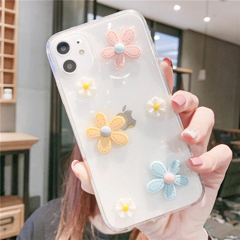 Soft rubber iPhone protective case with New Year's flowers design for models 6 through 13 Pro Max