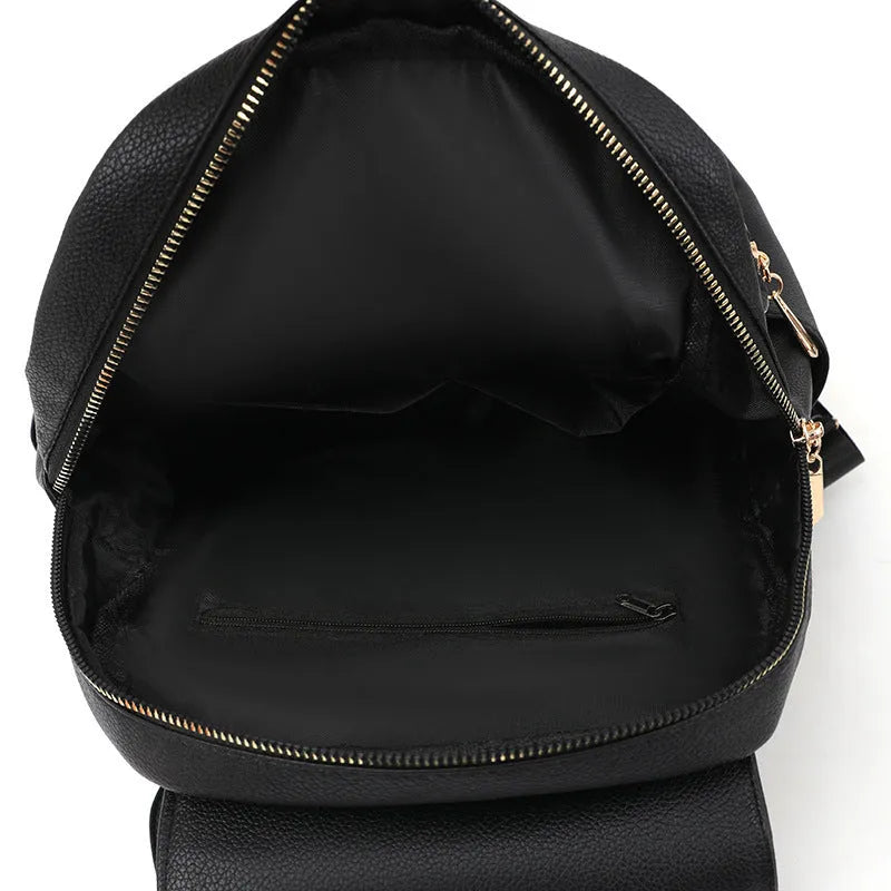 Casual women's backpack in soft PU leather with textured detailing and three-dimensional pockets