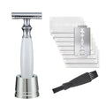 Men's copper manual shaving razor with olive wood handle and matching aluminium alloy razor holder