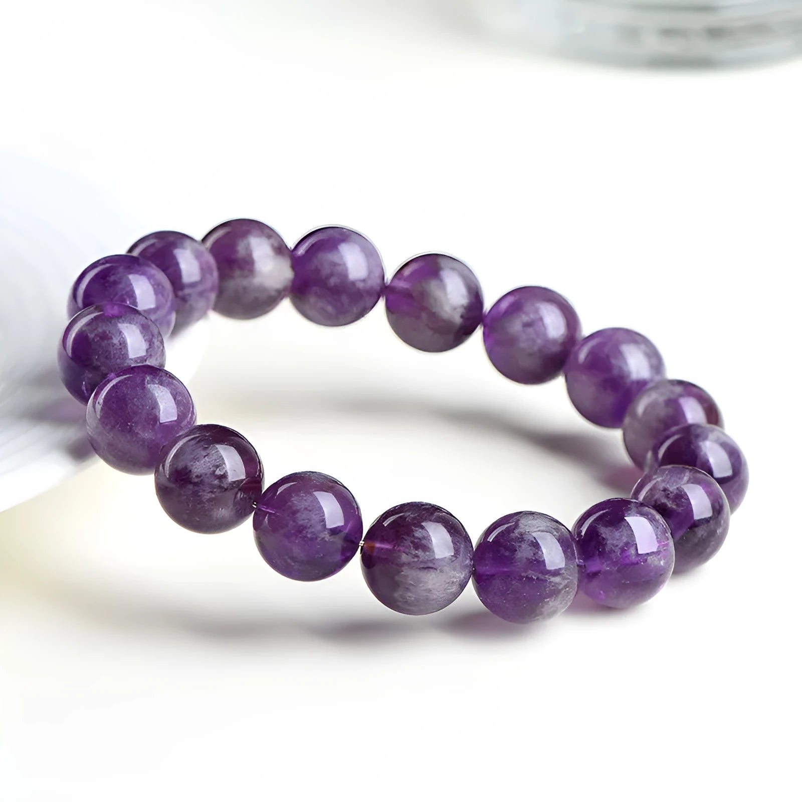 Natural feather amethyst bracelet with snow mountain purple crystal beads in scattered arrangement