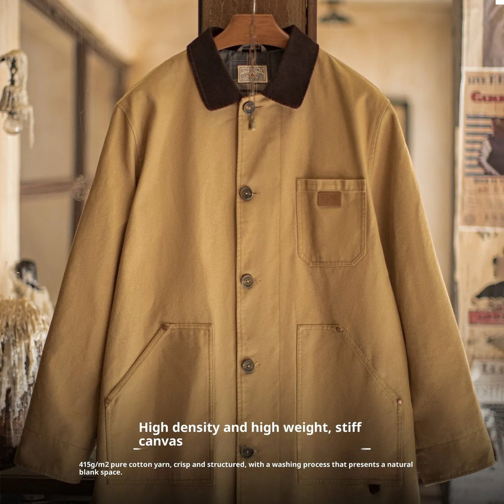 Men's khaki Michigan trench coat, mid-length, cotton, loose fit, sizes S to XL