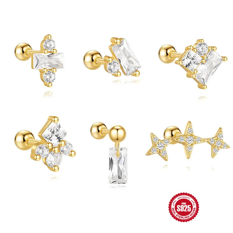 S925 sterling silver flower gravel stud earrings in golden electroplated finish