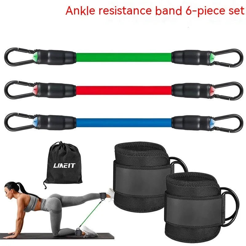 TPE resistance band set with three tension levels and ankle loops for leg exercises