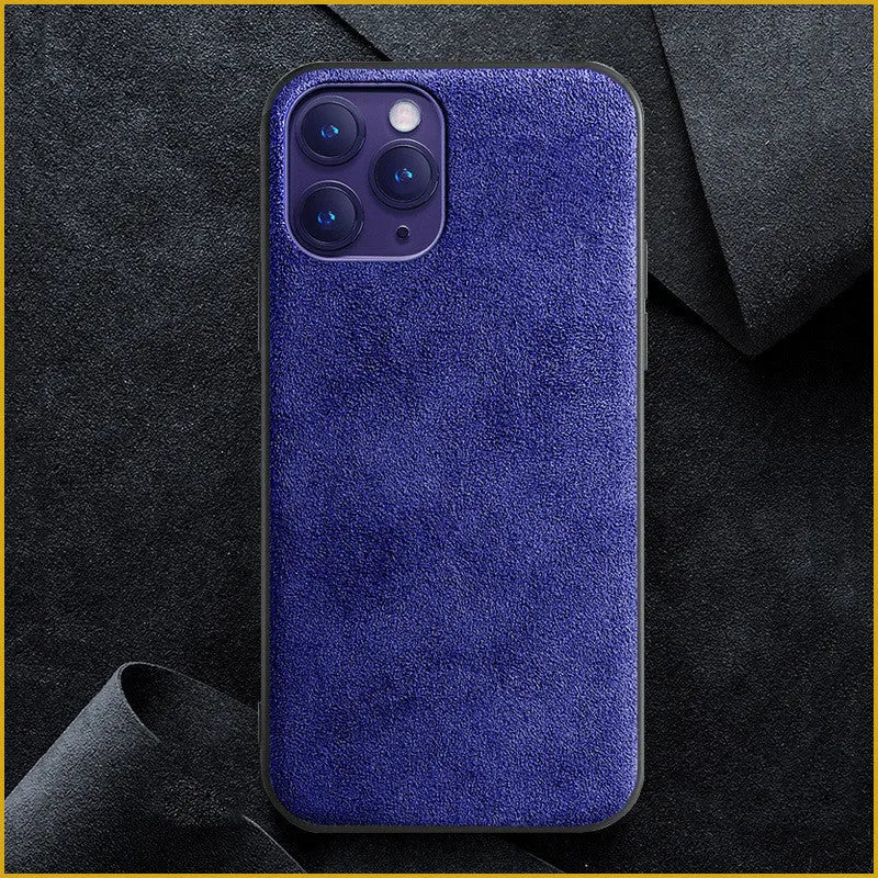 Suede iPhone case in dark blue colour showing back cover style for iPhone 13 Pro Max