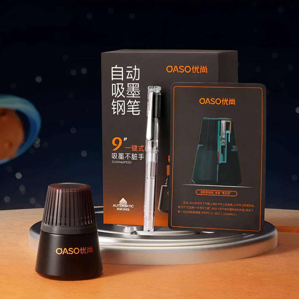 Student automatic suction pen set with plastic shell, 0.38mm and 0.5mm pen heads, and included ink feeder