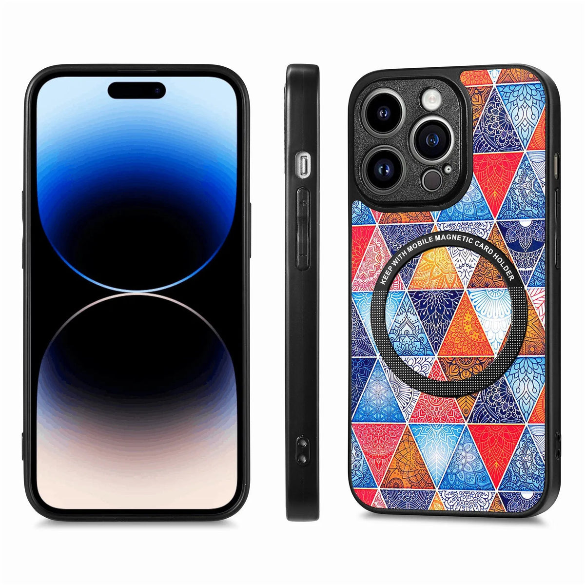 Magnetic two-in-one phone case for iPhone 14 and 15 series in seven colour and pattern options