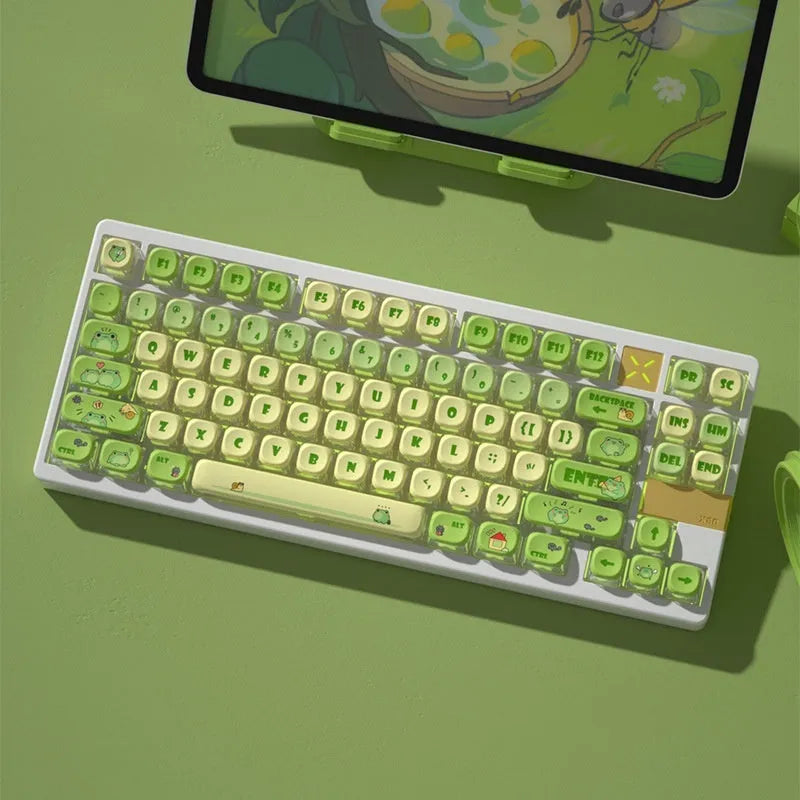 Round frog four-sided transparent pudding keycap set, PBT PC, OEM height, translucent characters