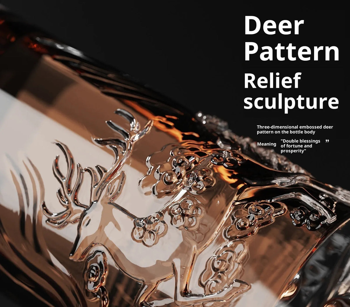 Two empty crystal glass wine bottles, cylindrical shape, with two wine boxes and one handbag, 2bottle set deer
