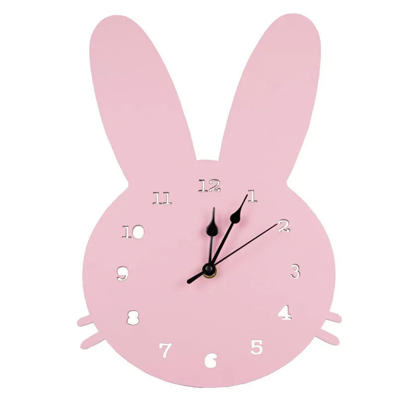 Cartoon wooden wall clock with alien and animal designs in multiple colours