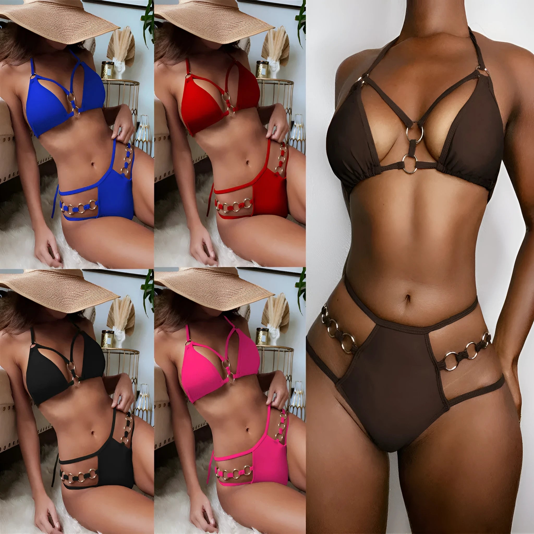 Women's separated bikini set with shorts in solid colours for swimming