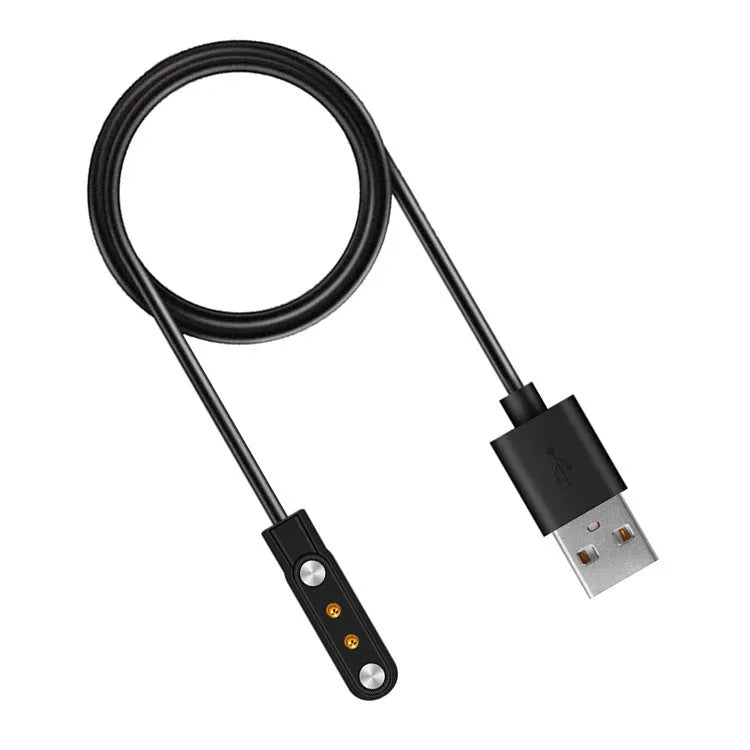 Black smart watch magnetic USB charger with thimble contact, 8cm x 4cm x 1cm, 100cm or 60cm cable.
