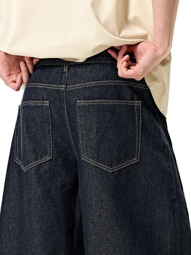 Men's original cow colour wide-leg denim trousers with mid waist for leisure wear