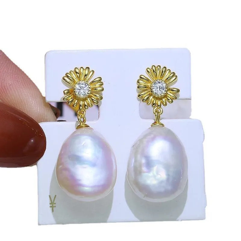 S925 sterling silver baroque flower DIY earring settings without pearls in silver and gold