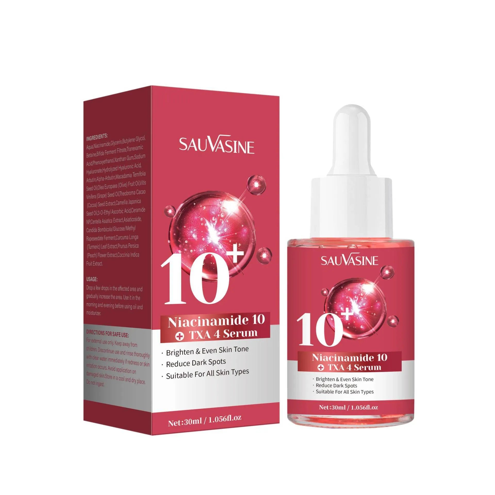30ml bottle of Niacinamide and Tranexamic Acid (TXA) facial serum.