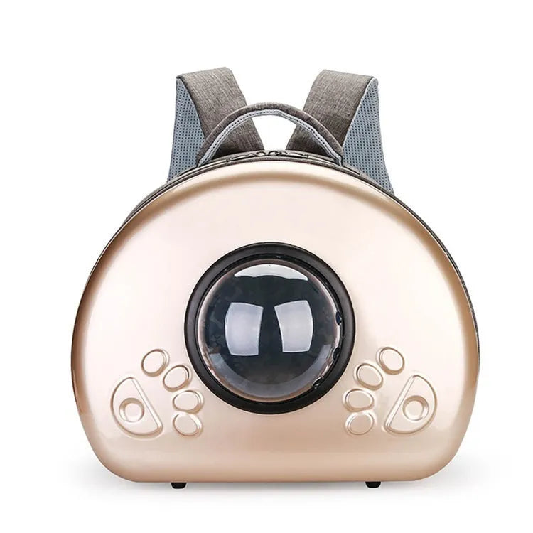 Transparent space capsule cat carrier bag in PC canvas with rose gold cover