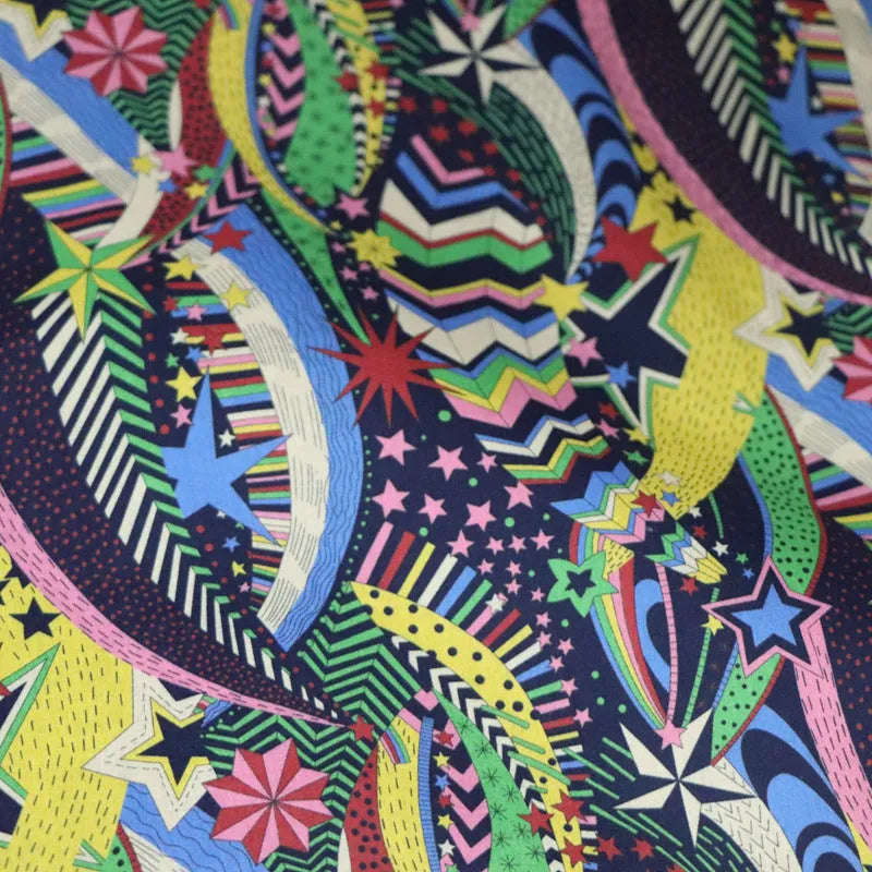 Blue cotton fabric with plant and flower designs, 145cm width measurement