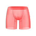Seamless low-waist men's nylon boxers in orange, shown flat, highlighting the convex seam and sports design.