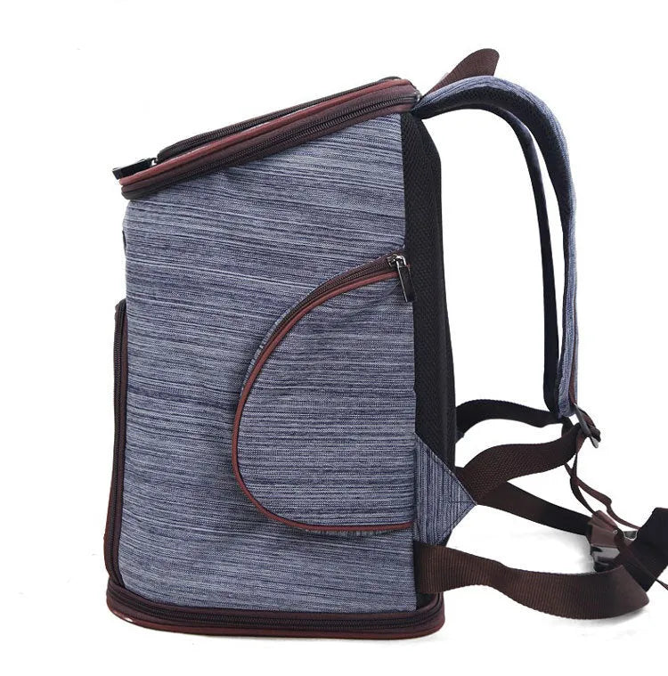 Blue pet dog backpack in Oxford cloth and hexagonal mesh for small pets up to 15 jin