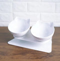 Inclined transparent cat food bowl with beige ABS base, oblique mouth and 13cm diameter, single or double version