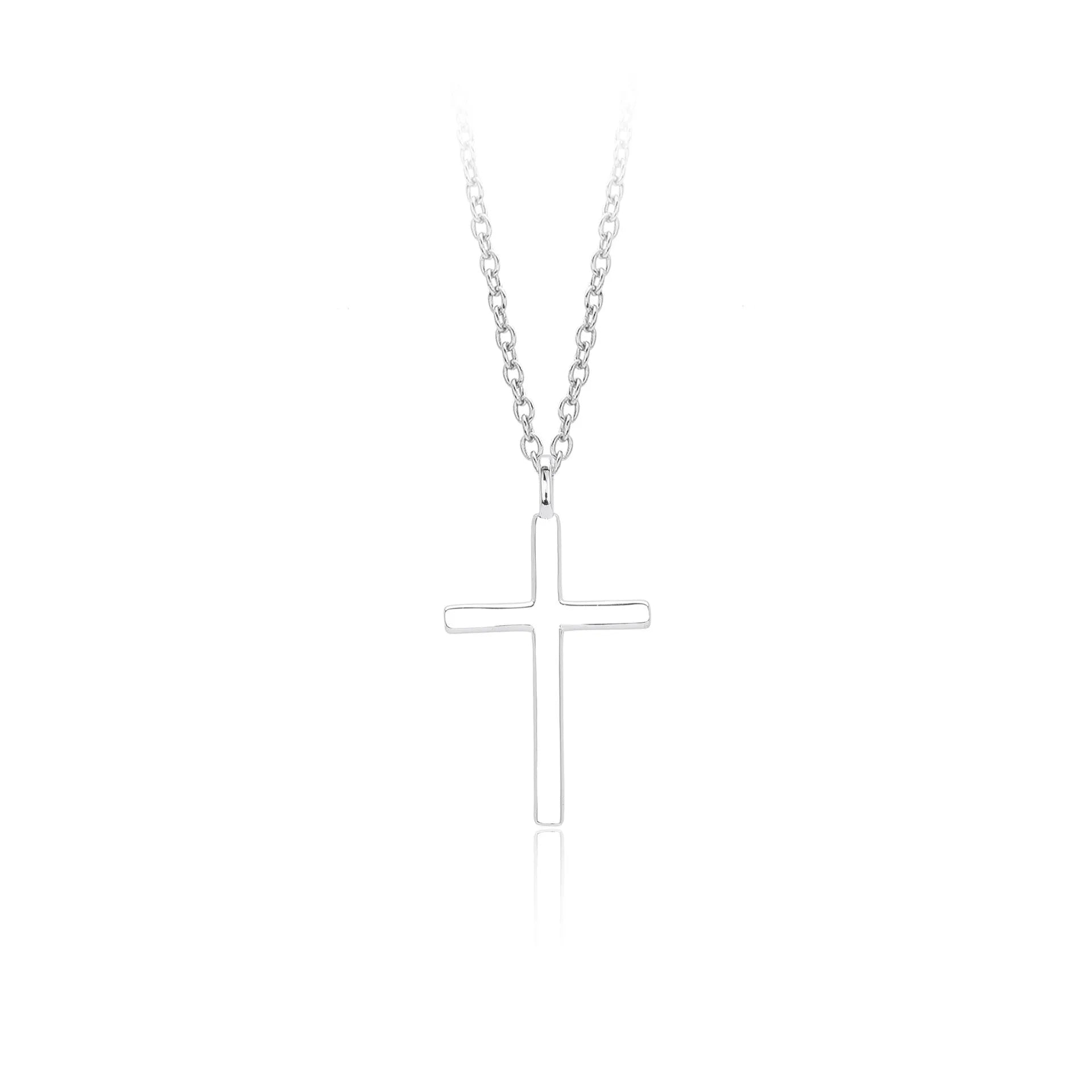 S925 sterling silver necklace with simple cross pendant on O-shaped chain in gold plating