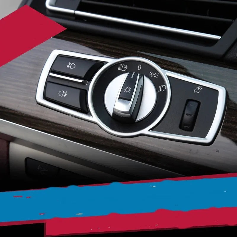 Silver decorative trim sticker for BMW headlight switch frame interior modification