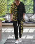 V-neck trousers suit with cropped sleeves in thin polyester fabric for business formal wear