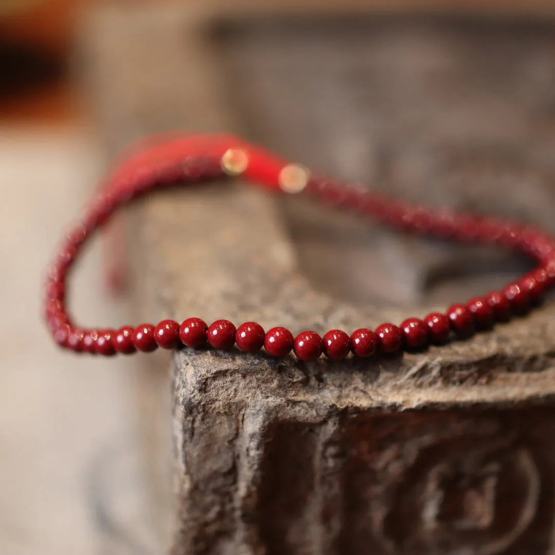 Purple gold sand design cinnabar bracelet with geometric shape and Chinese auspicious patterns