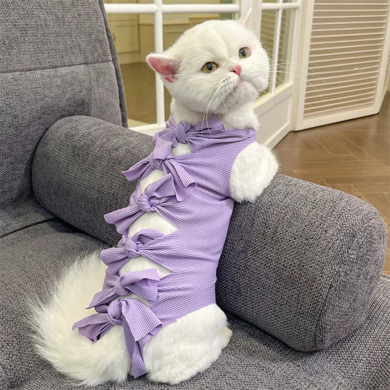 Lace-up cat sterilization recovery clothing in polyester with adjustable sizing for post-operation protection