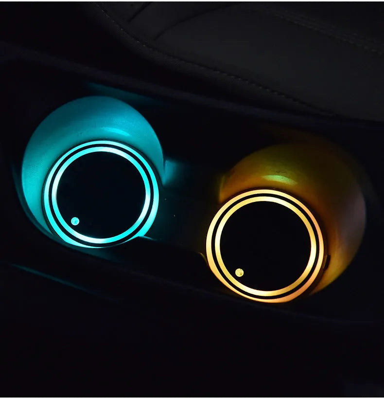 Colourful LED car cup holder coaster with 7 light modes and 68mm diameter