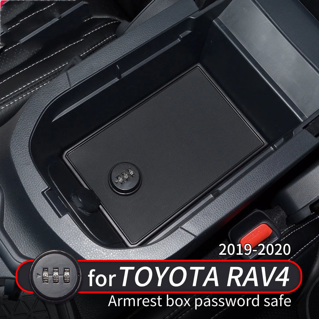 Black car armrest safe storage box for Toyota RAV4 and Wildlander 2020-2021, 20.5x13.4x9cm, ABS plastic and PU leather