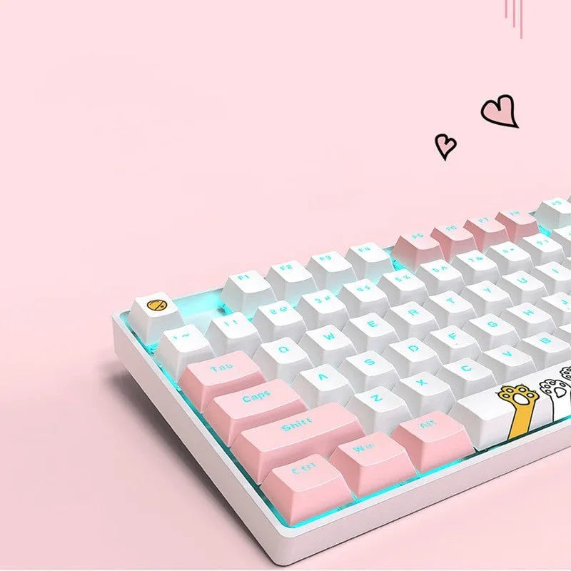 87 key RGB mechanical keyboard with green axis switches, metal panel, two-color key caps, USB cable and optional cotton hand rest