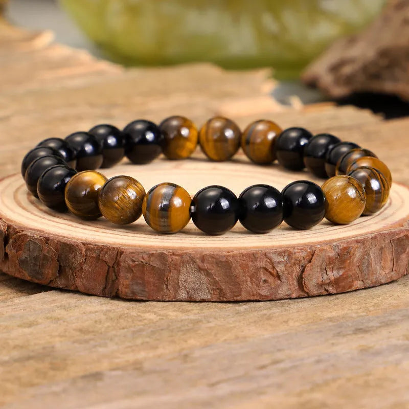 Tiger eye stone necklace with tassel pendant on ball bead chain
