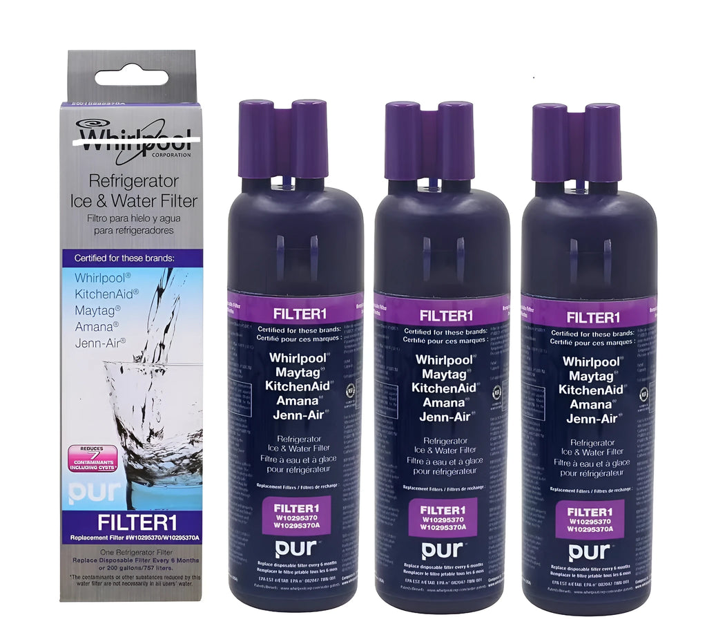 Purple W10295370A refrigerator water filter element made with coconut shell activated carbon, single cartridge