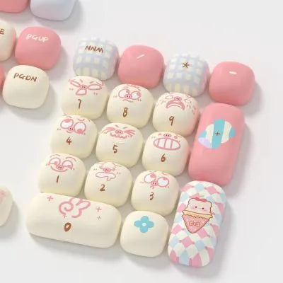 Sublimation printed cartoon pig party theme keycap set for mechanical keyboards with eight colour design options