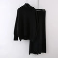 Women's casual two-piece set with acrylic fibre sweater and matching wide-leg trousers in solid colour