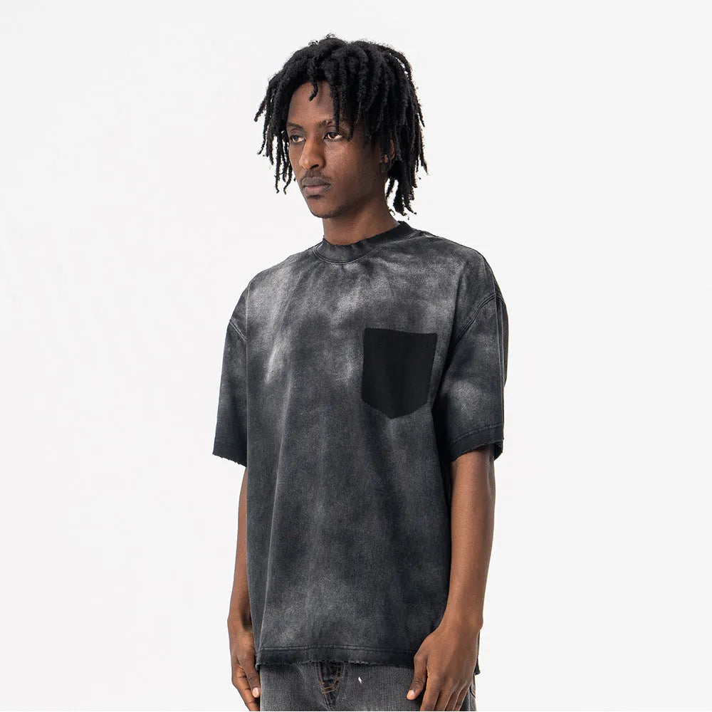 Black men's cotton t-shirt with letter print and drop shoulder sleeves