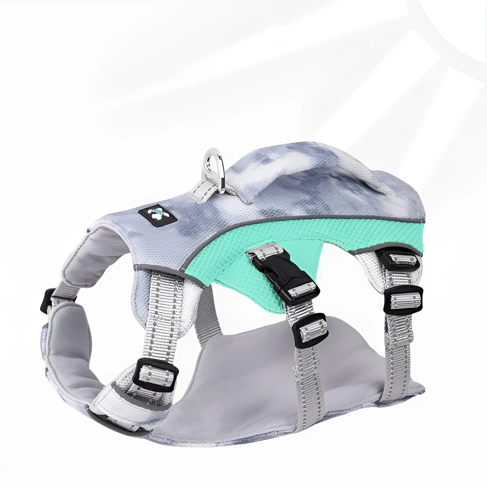 Reflective pet cooling chest strap in polyester fabric available in multiple colours and sizes